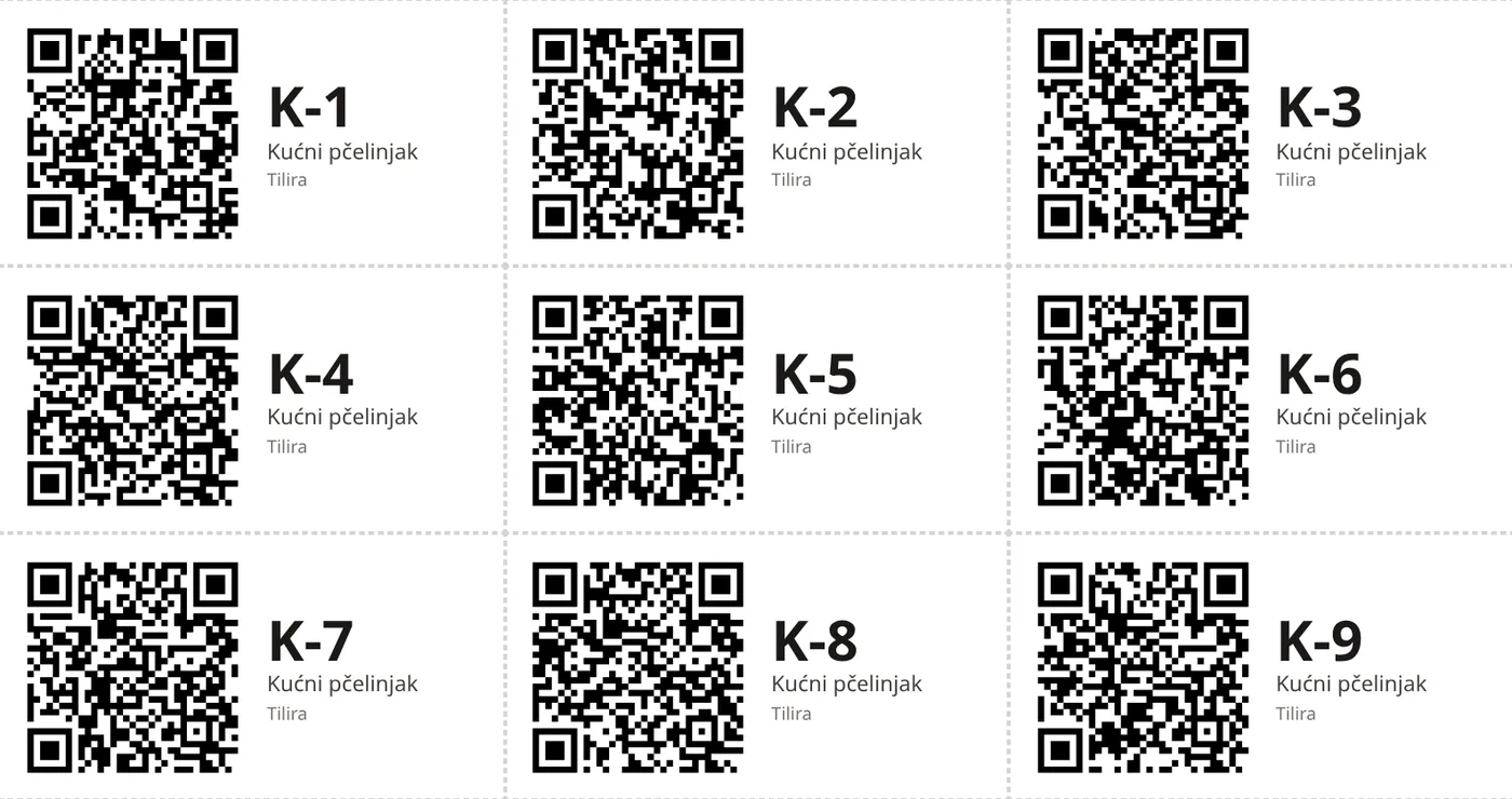 A sheet of QR labels for hives
